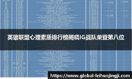 英雄联盟心理素质排行榜揭晓IG战队荣登第八位
